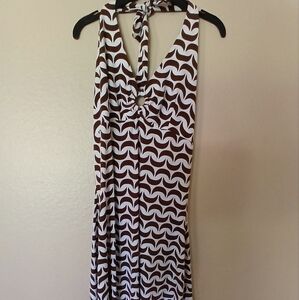 Women's Brown & White Attention Strapless Tie Around The Neck Dress Size Medium